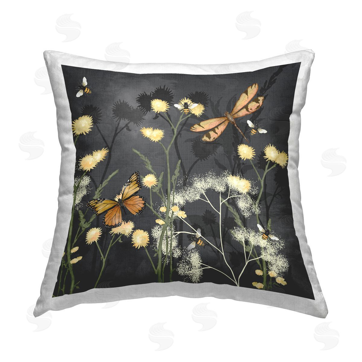 Jade Reynolds Insects in Meadow Printed Plush Polyester Throw Pillow