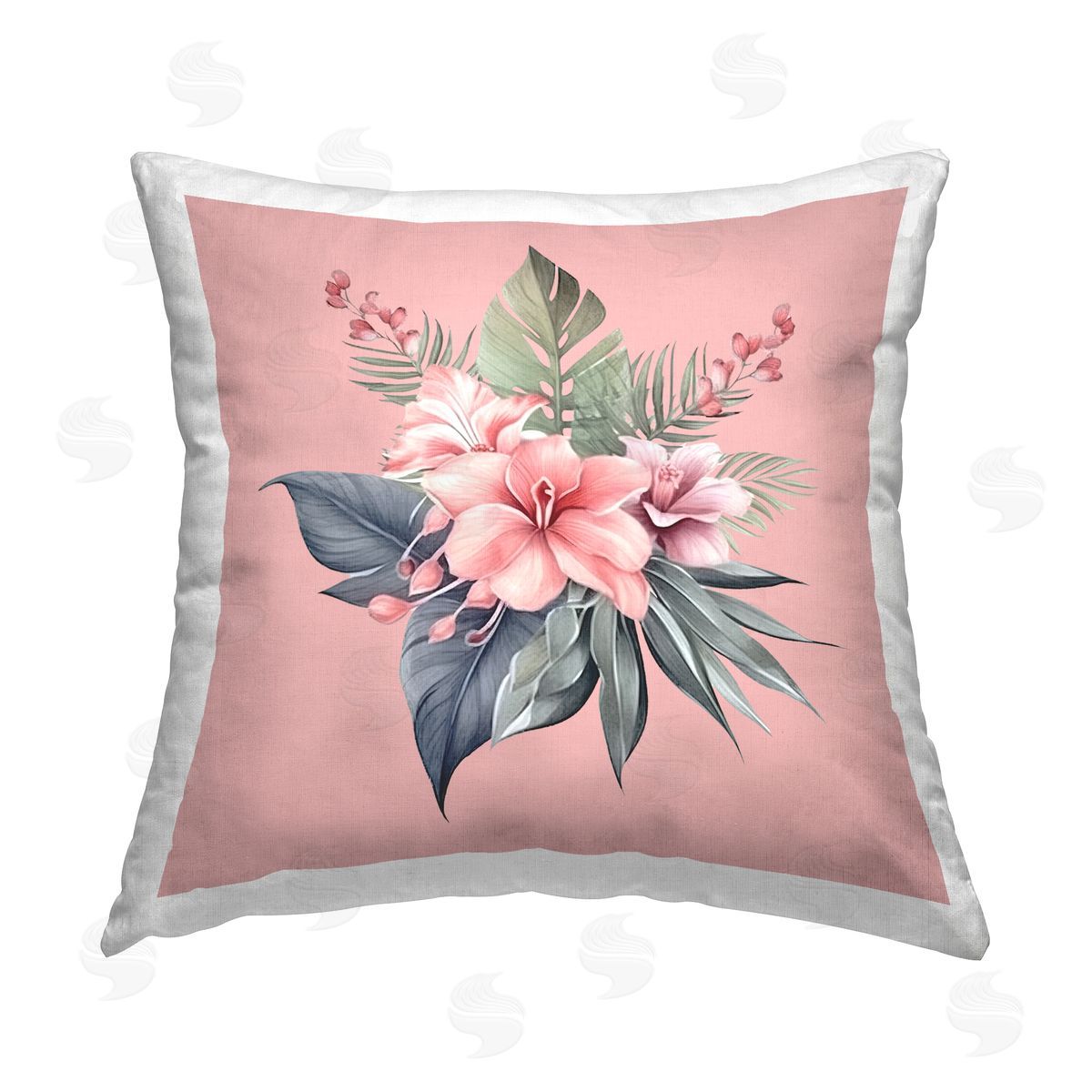Birch & Ink Hibiscus on Pink Printed Plush Polyester Throw Pillow