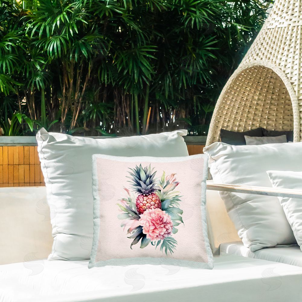 Birch & Ink Tropical Floral Pineapple Outdoor Quick-Dry Polyester Printed Throw Pillow in Back Yard