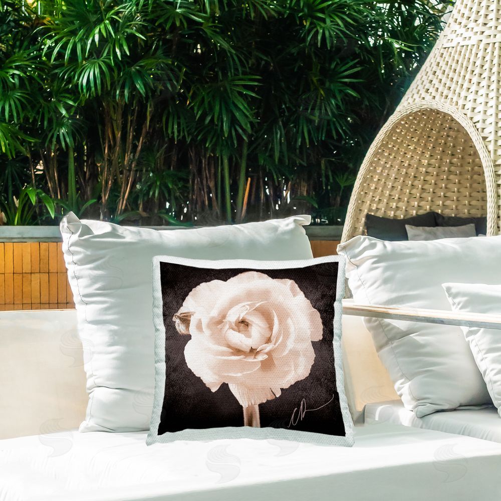 Christine Zalewski Rose Blossom on Grey Outdoor Quick-Dry Polyester Printed Throw Pillow in Back Yard