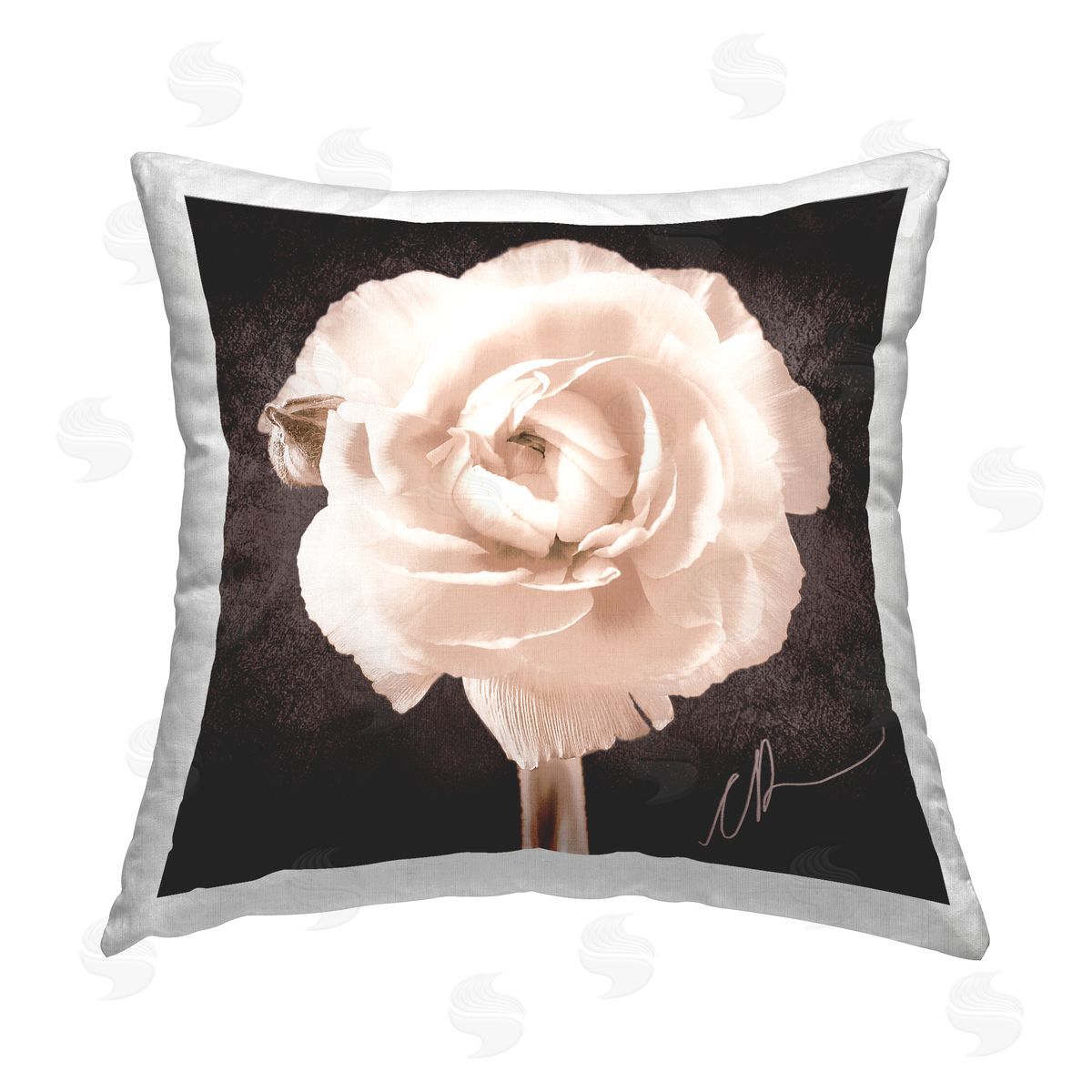 Christine Zalewski Rose Blossom on Grey Printed Plush Polyester Throw Pillow