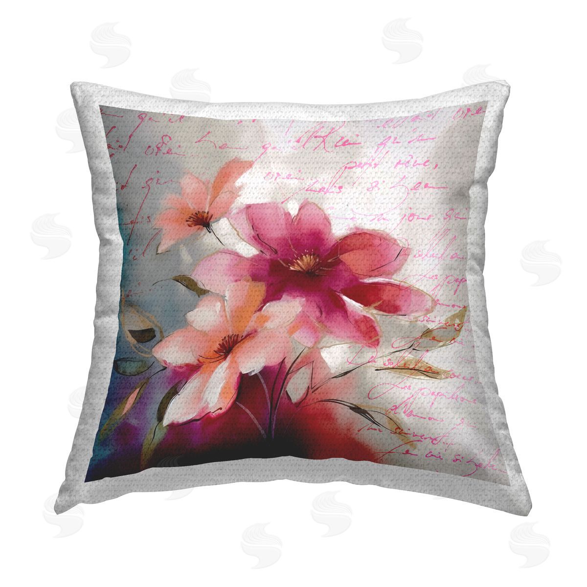 Andrea Haase Pink Blooms & Words Outdoor Quick-Dry Polyester Printed Throw Pillow