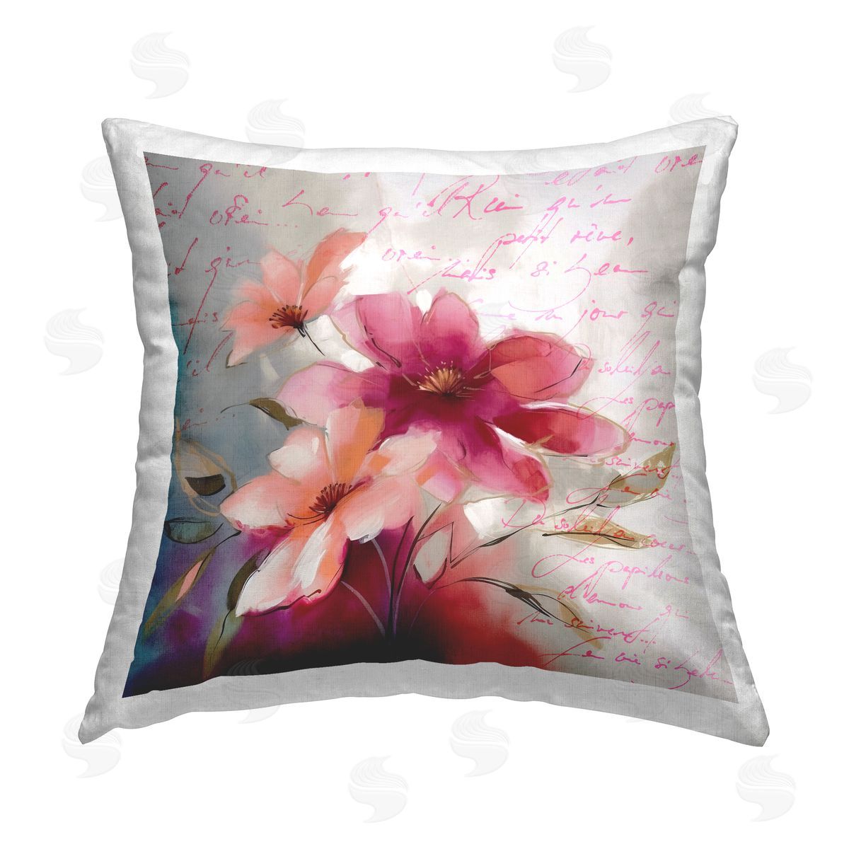 Andrea Haase Pink Blooms & Words Printed Plush Polyester Throw Pillow