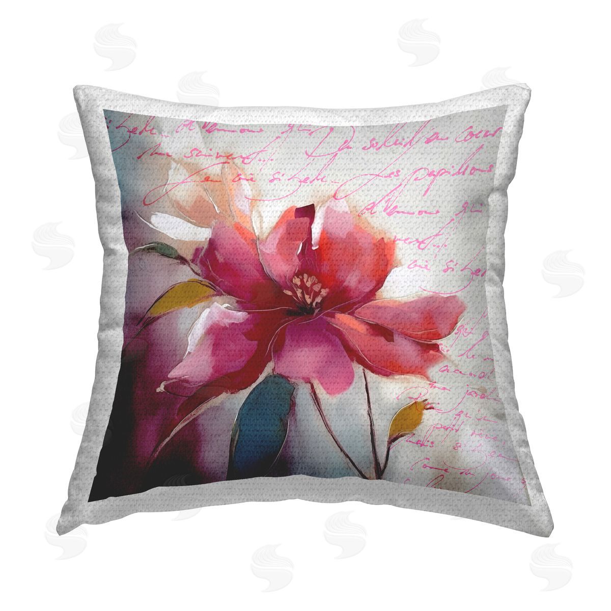 Andrea Haase Pink Flower & Cursive Outdoor Quick-Dry Polyester Printed Throw Pillow
