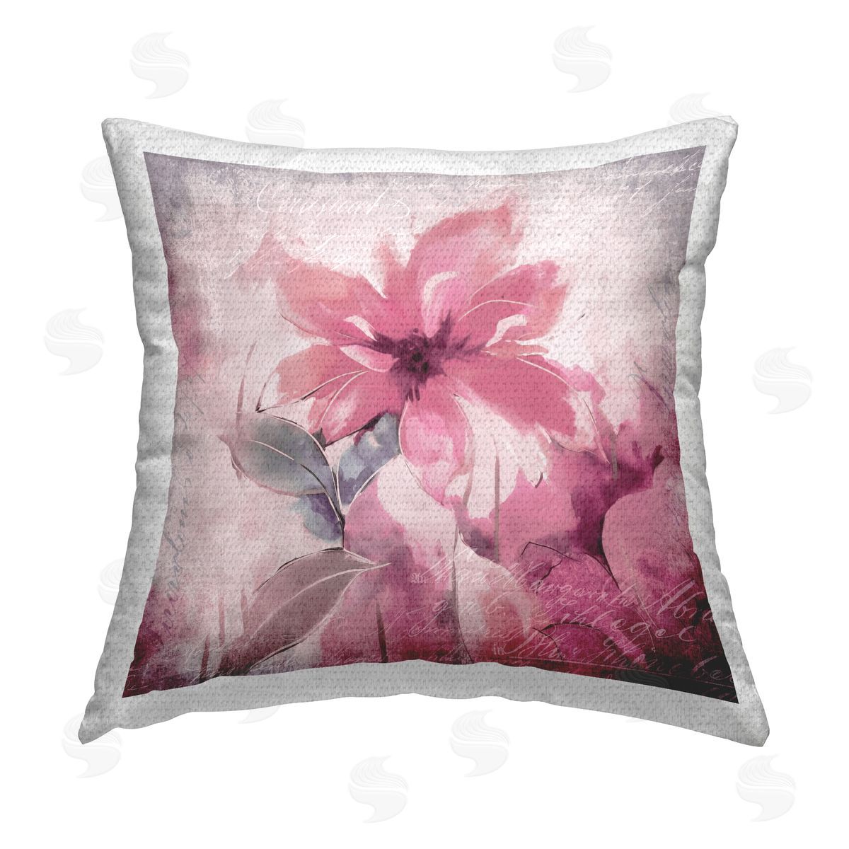 Andrea Haase Pink Floral Cursive Outdoor Quick-Dry Polyester Printed Throw Pillow
