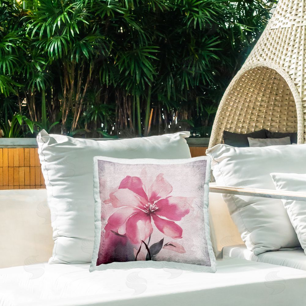 Andrea Haase Pink Flower Bloom Outdoor Quick-Dry Polyester Printed Throw Pillow in Back Yard