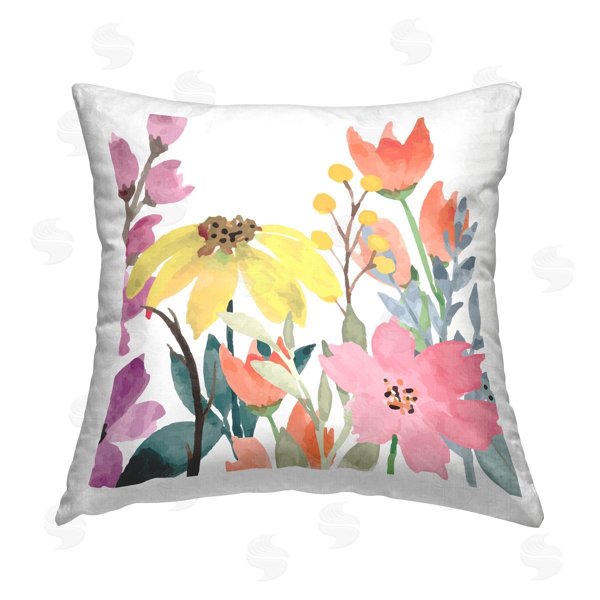 Kim Allen Mixed Vivid Wildflowers Printed Plush Polyester Throw Pillow