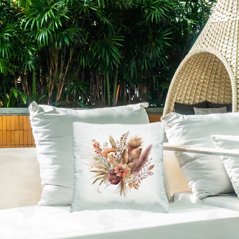 LSR Design Studio Mixed Autumnal Botanicals Outdoor Quick-Dry Polyester Printed Throw Pillow in Back Yard