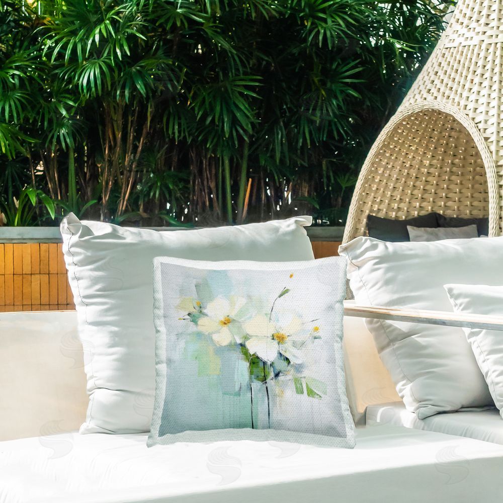 Irena Orlov Abstract Apple Blossoms Outdoor Quick-Dry Polyester Printed Throw Pillow in Back Yard