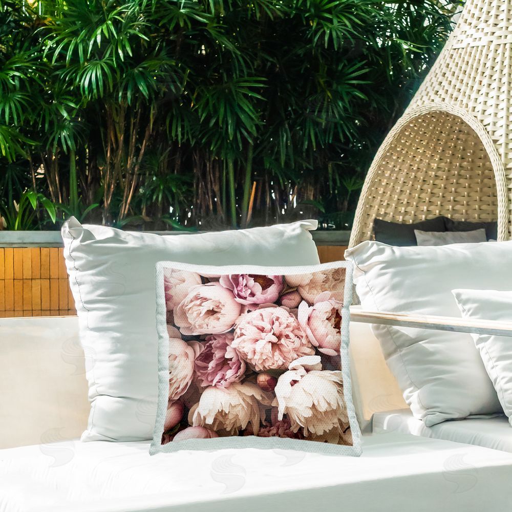 Riley B Blooming Peony Buds Outdoor Quick-Dry Polyester Printed Throw Pillow in Back Yard