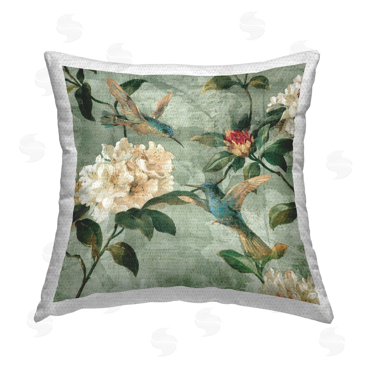 Reneé Campbell Vintage Green Florals Outdoor Quick-Dry Polyester Printed Throw Pillow