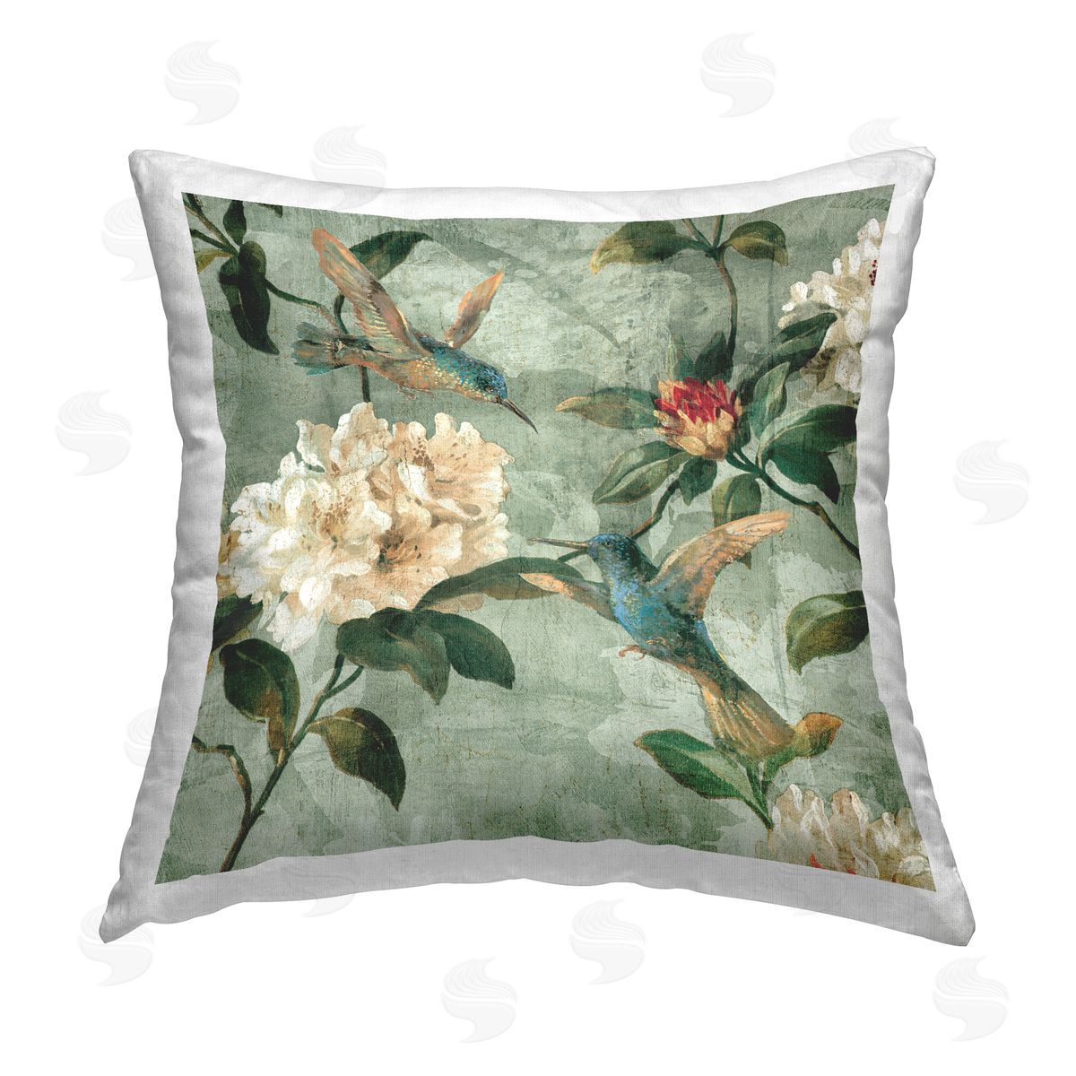 Reneé Campbell Vintage Green Florals Printed Plush Polyester Throw Pillow