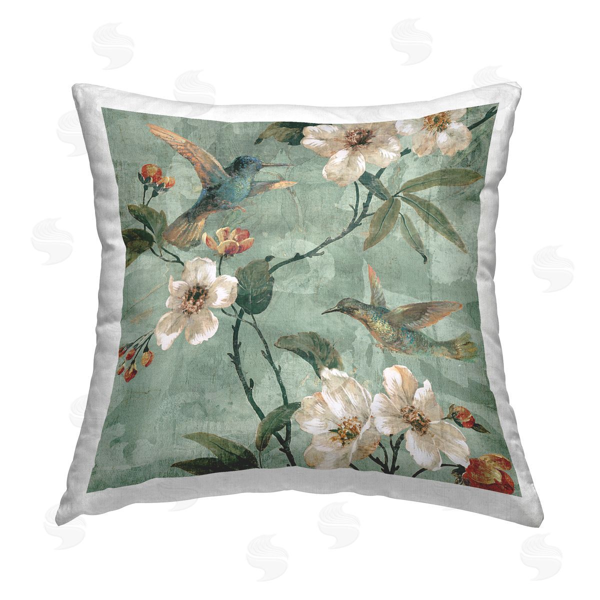 Reneé Campbell Hummingbird Floral Pattern Printed Plush Polyester Throw Pillow