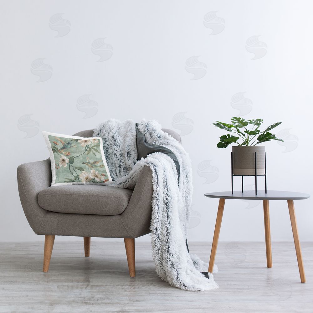 Reneé Campbell Hummingbird Floral Pattern Printed Plush Polyester Throw Pillow On Chair