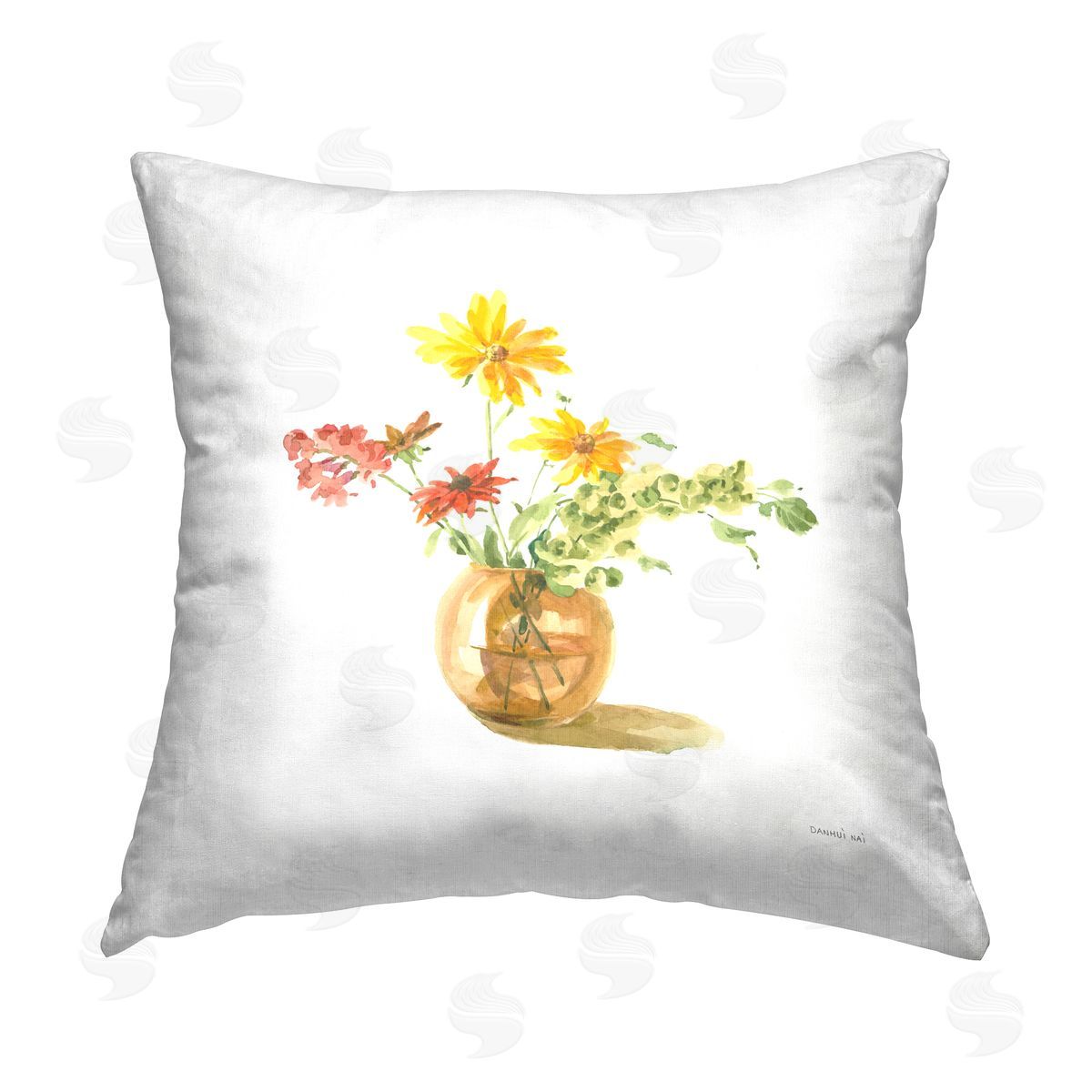 Danhui Nai Minimal Daisy Bouquet Printed Plush Polyester Throw Pillow