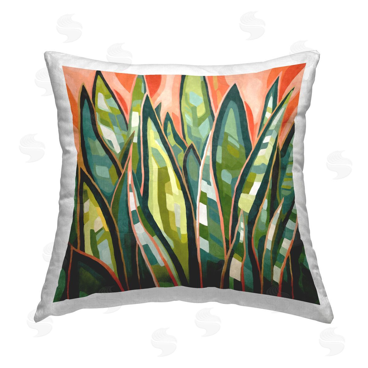 Ziwei Li Green & Orange Leaves Printed Plush Polyester Throw Pillow