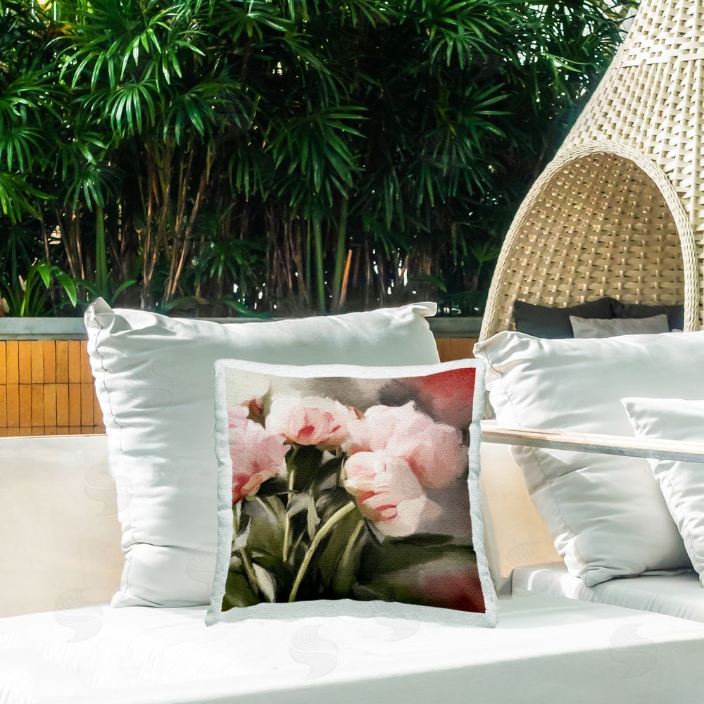 Dan Meneely Pink Floral Bunches Outdoor Quick-Dry Polyester Printed Throw Pillow in Back Yard