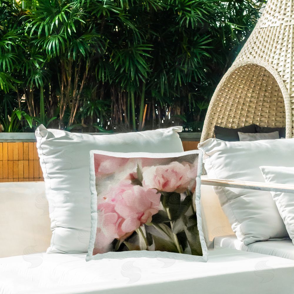 Dan Meneely Pink Blooming Buds Outdoor Quick-Dry Polyester Printed Throw Pillow in Back Yard