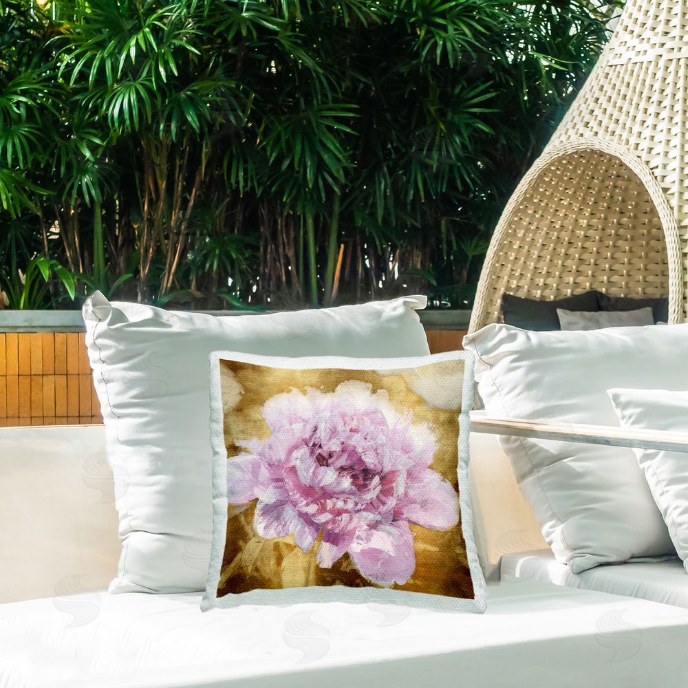 Shawna Sullivan Abstract Pink Rose Outdoor Quick-Dry Polyester Printed Throw Pillow in Back Yard