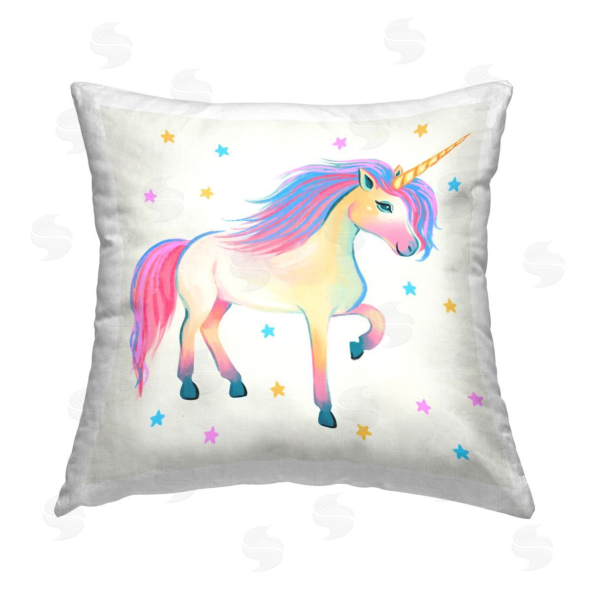Ziwei Li Unicorn with Stars Printed Plush Polyester Throw Pillow