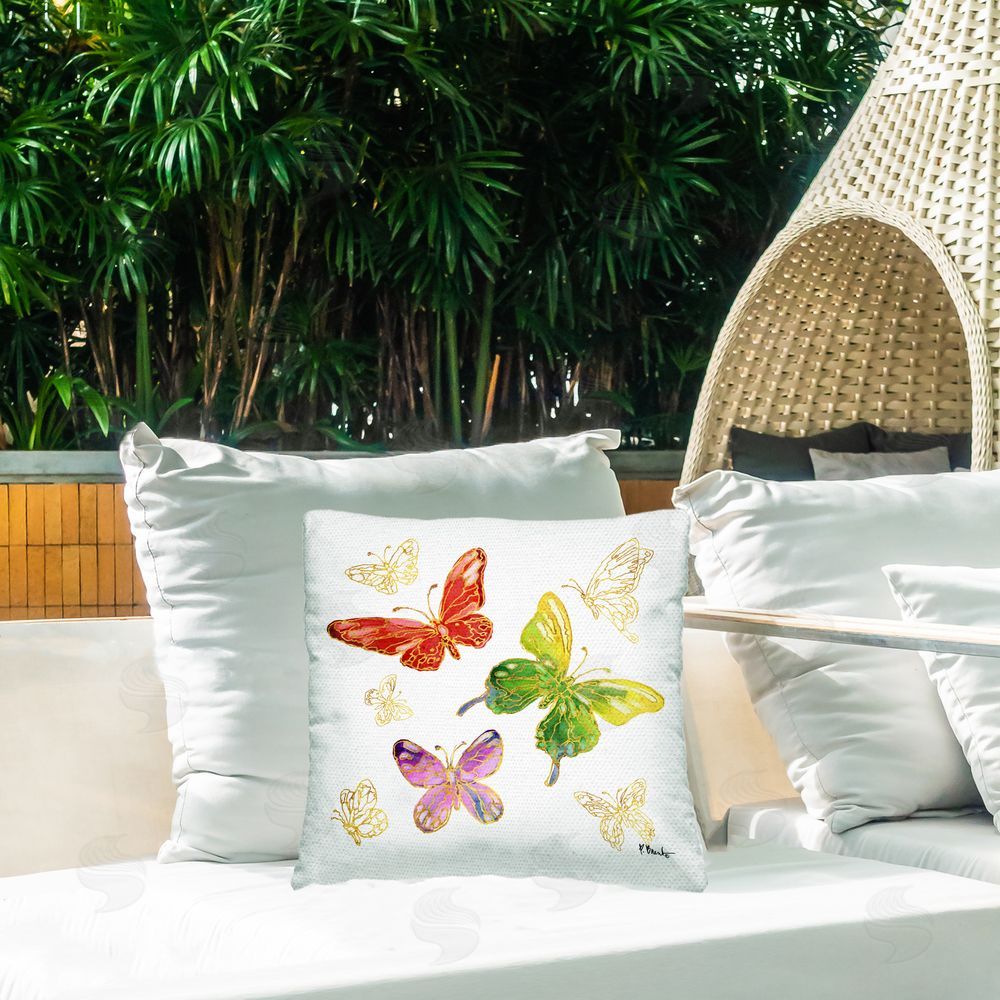 Paul Brent Glam Butterfly Shapes Outdoor Quick-Dry Polyester Printed Throw Pillow in Back Yard