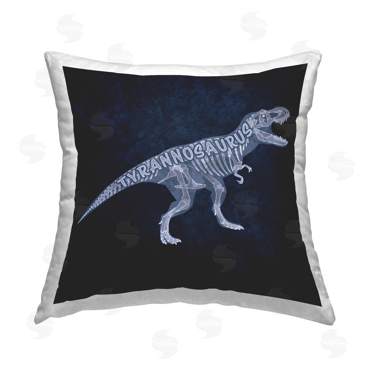 Lauren Rader Blue T-Rex Skeleton Printed Plush Polyester Throw Pillow