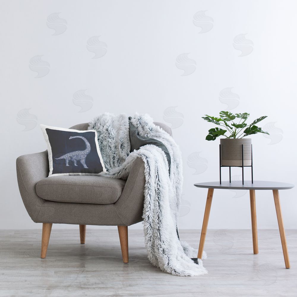 Lauren Rader Blue Brachiosaurus X-Ray Printed Plush Polyester Throw Pillow On Chair