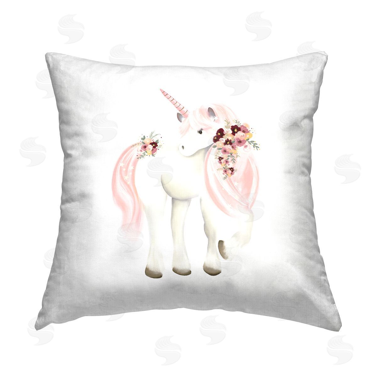 Studio Q Pastel Floral Unicorn Printed Plush Polyester Throw Pillow