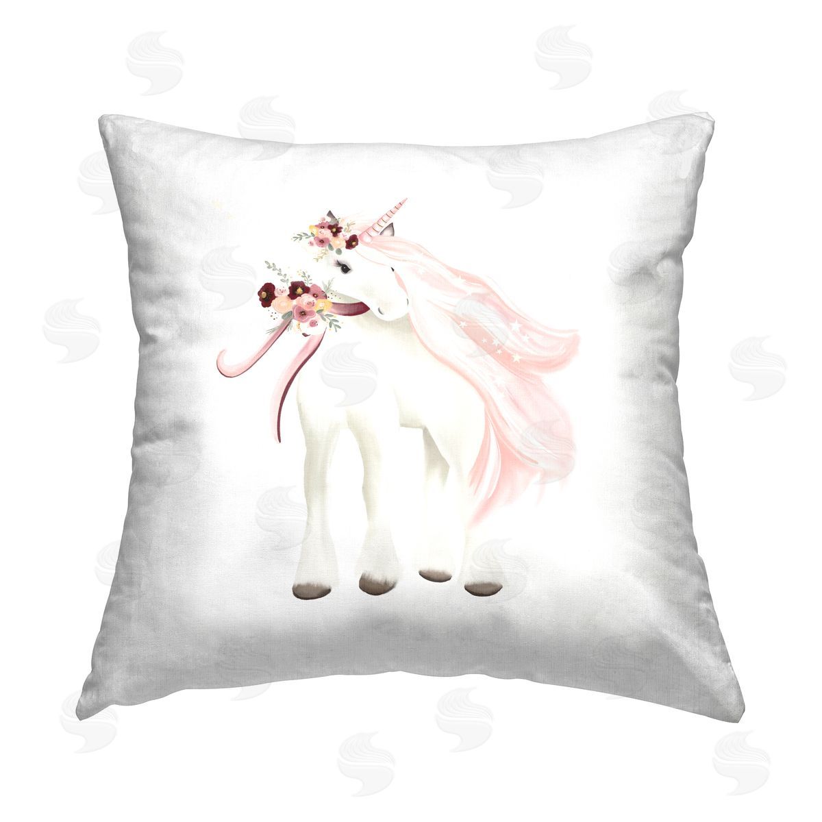 Studio Q Stylish Pink Unicorn Printed Plush Polyester Throw Pillow
