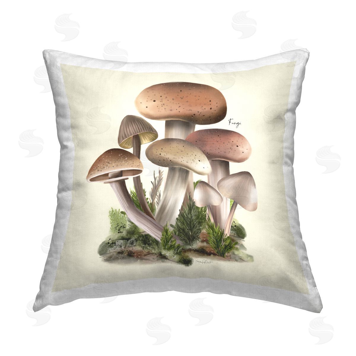 Studio Q Brown Mushroom Plants Printed Plush Polyester Throw Pillow