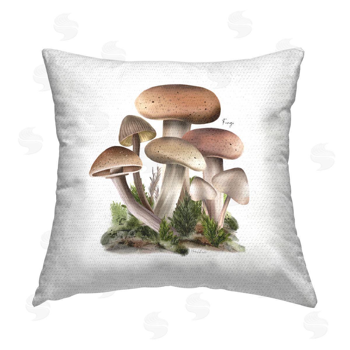Studio Q Mushrooms on White Outdoor Quick-Dry Polyester Printed Throw Pillow