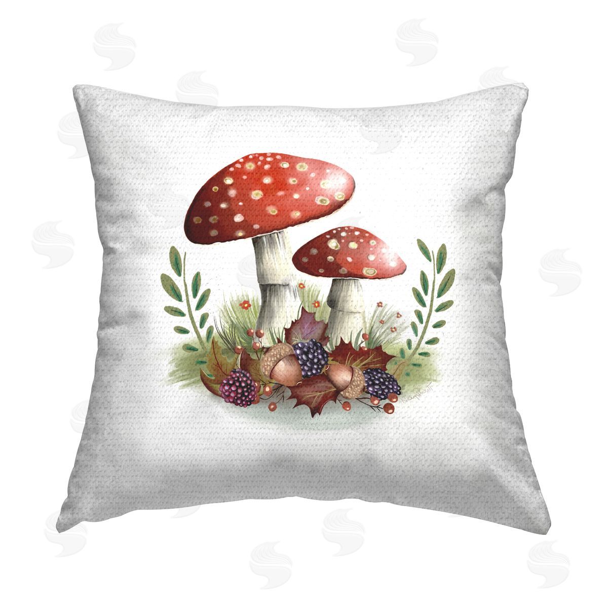 Studio Q Red Mushroom Botanicals Outdoor Quick-Dry Polyester Printed Throw Pillow