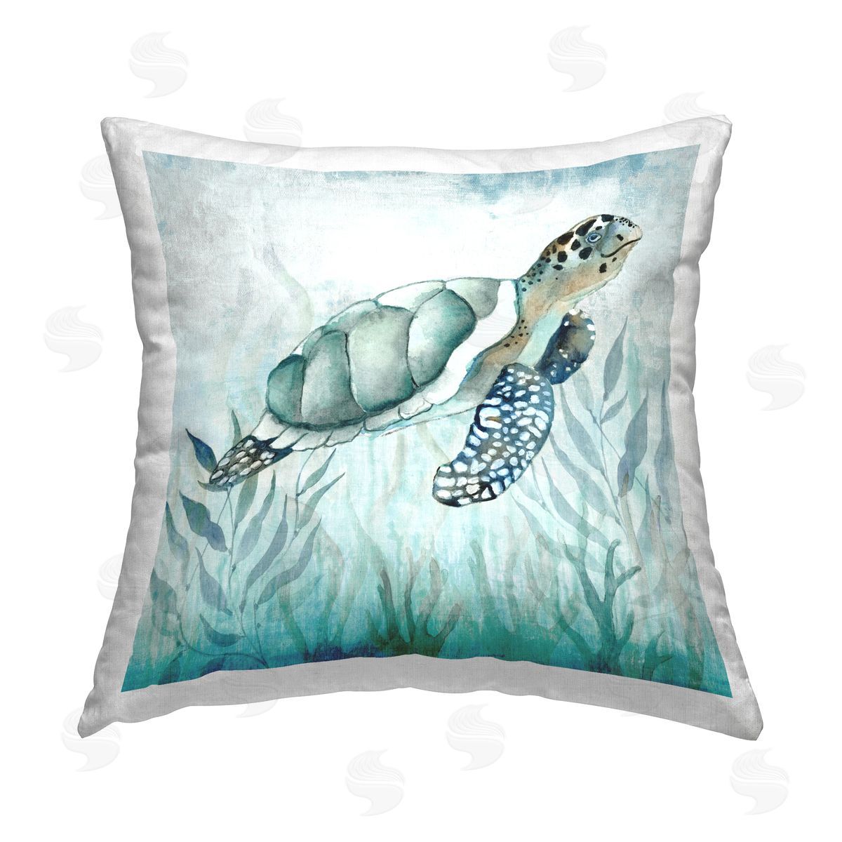 Janet Tava Sea Turtle & Seaweed Printed Plush Polyester Throw Pillow