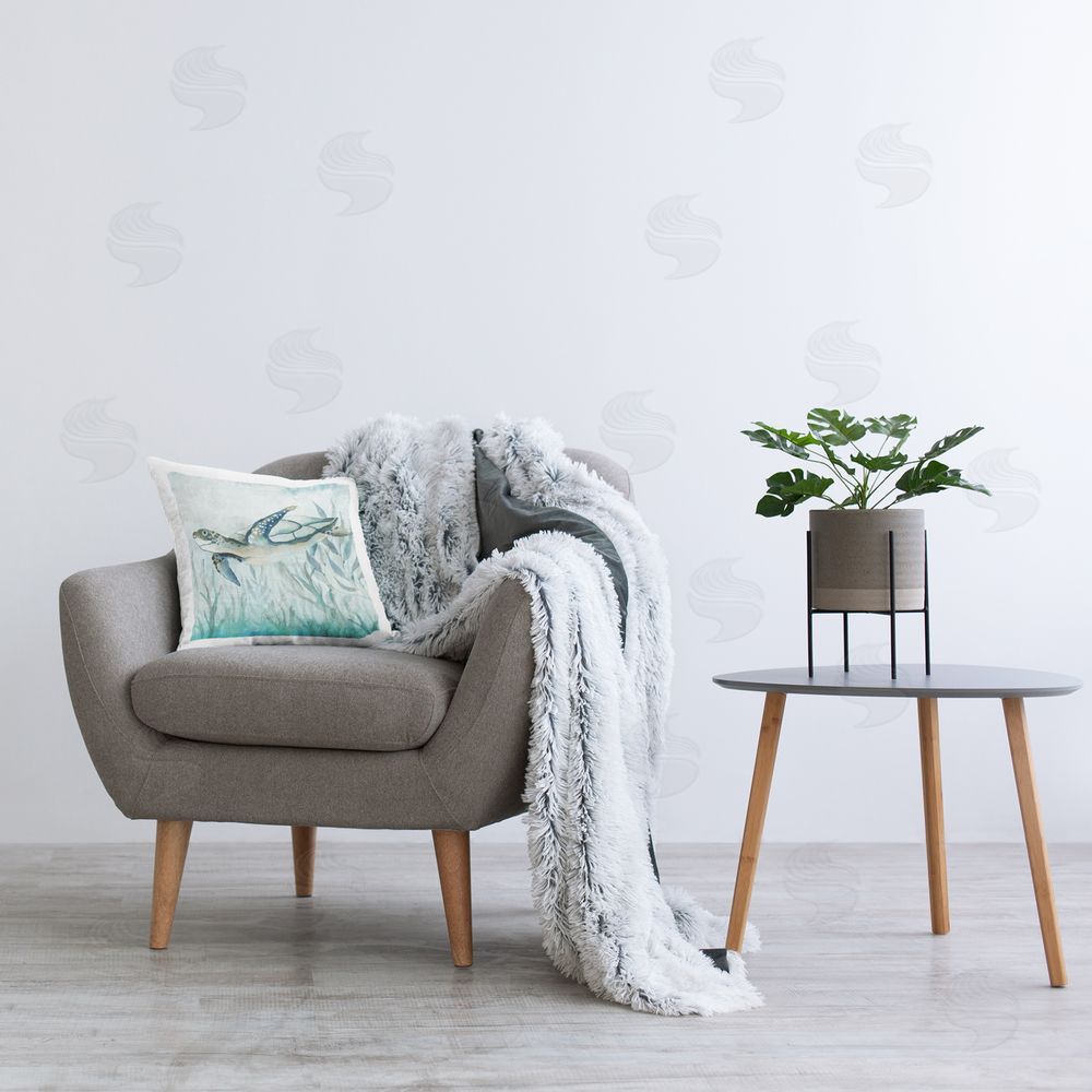 Janet Tava Sea Turtle Swimming Printed Plush Polyester Throw Pillow On Chair