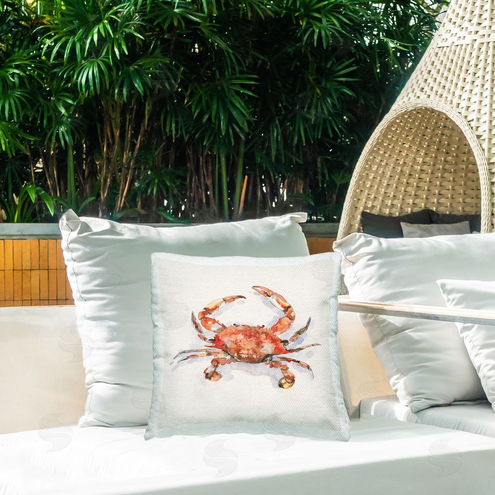 Emma Caroline Red Crab Wildlife Outdoor Quick-Dry Polyester Printed Throw Pillow in Back Yard