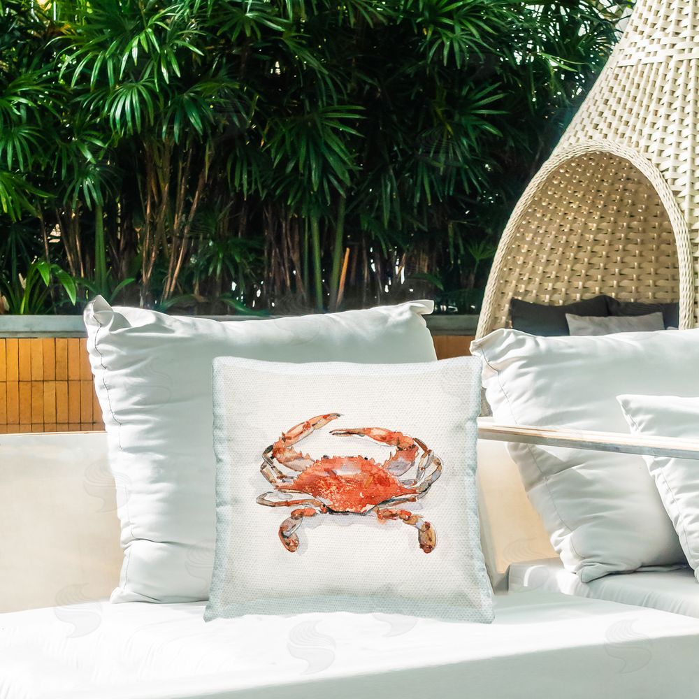 Emma Caroline Nautical Red Crab Outdoor Quick-Dry Polyester Printed Throw Pillow in Back Yard