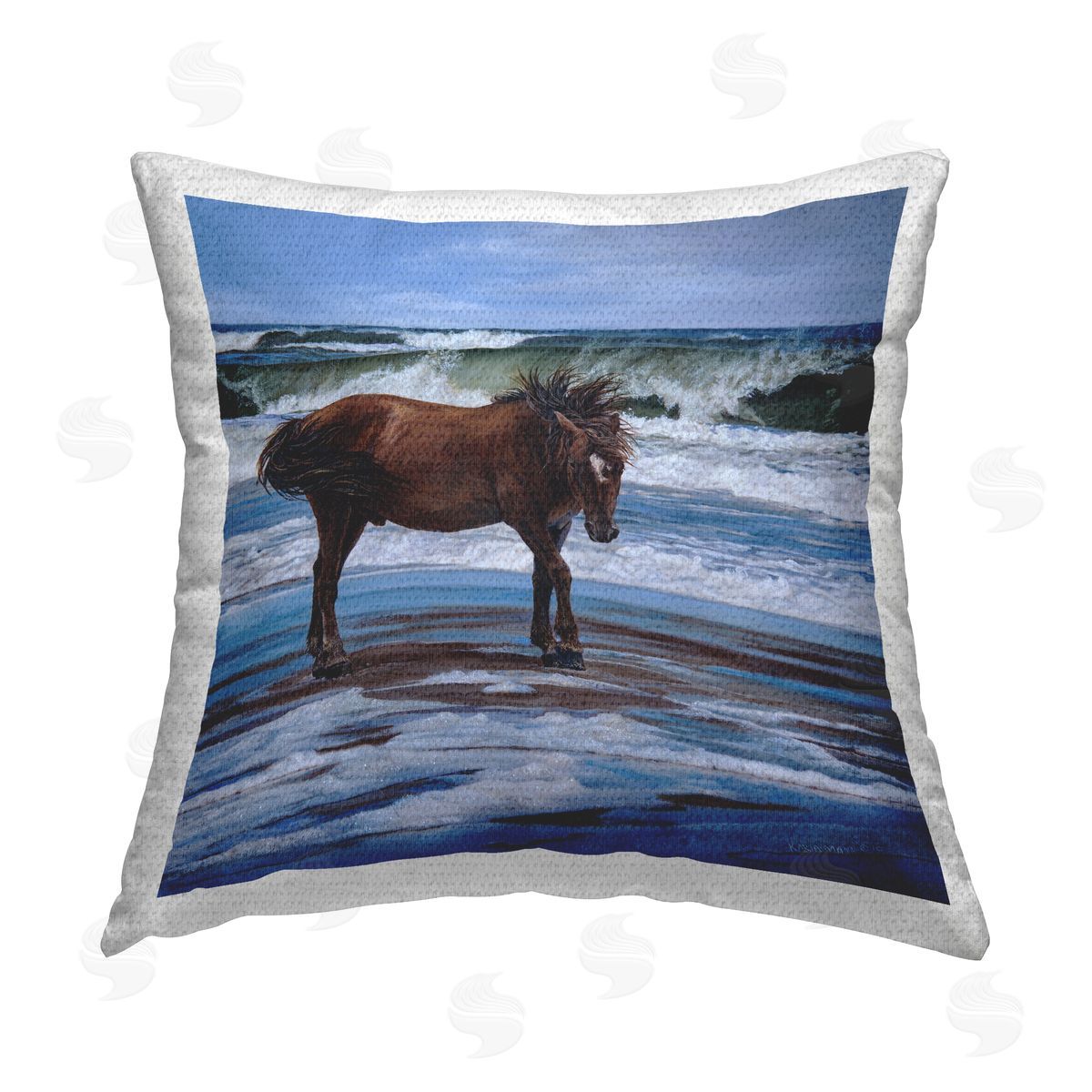 Karla Mann Horse on Sea Shore Outdoor Quick-Dry Polyester Printed Throw Pillow