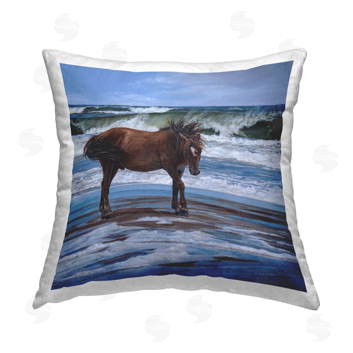Karla Mann Horse on Sea Shore Printed Plush Polyester Throw Pillow