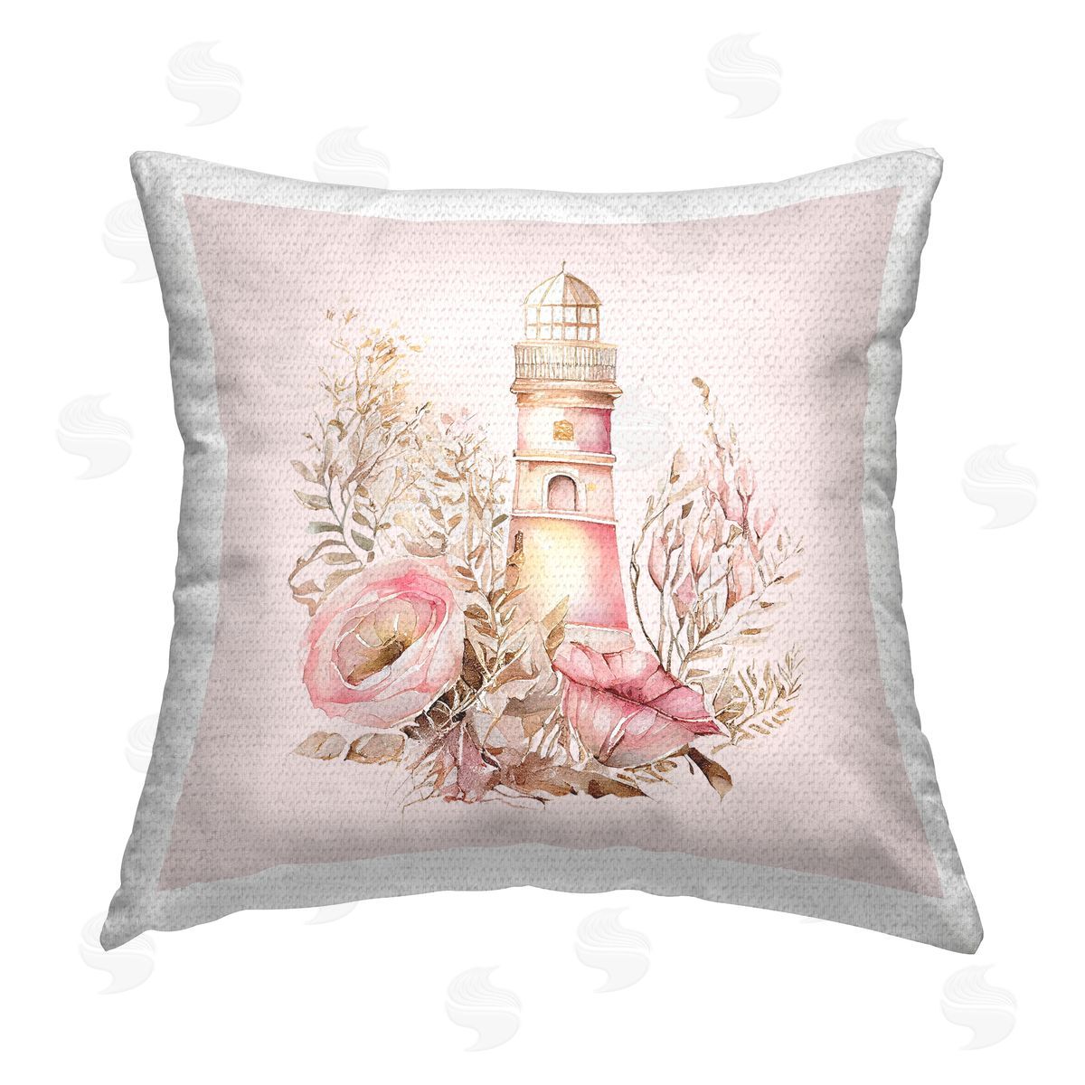 Birch & Ink Pink Floral Lighthouse Outdoor Quick-Dry Polyester Printed Throw Pillow