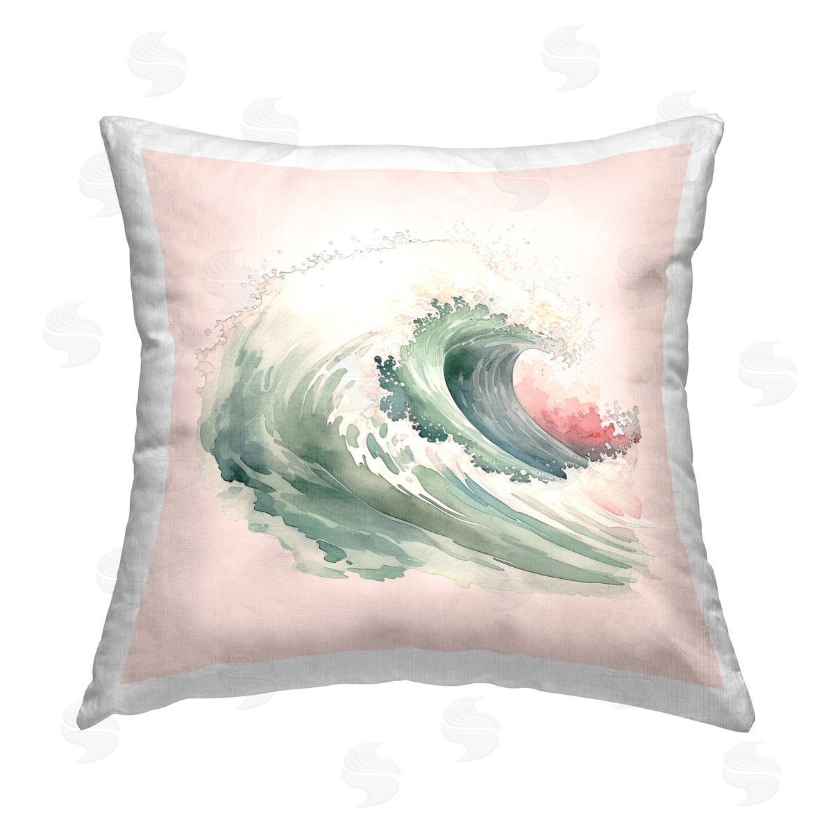 Birch & Ink Ocean Wave on Pink Printed Plush Polyester Throw Pillow