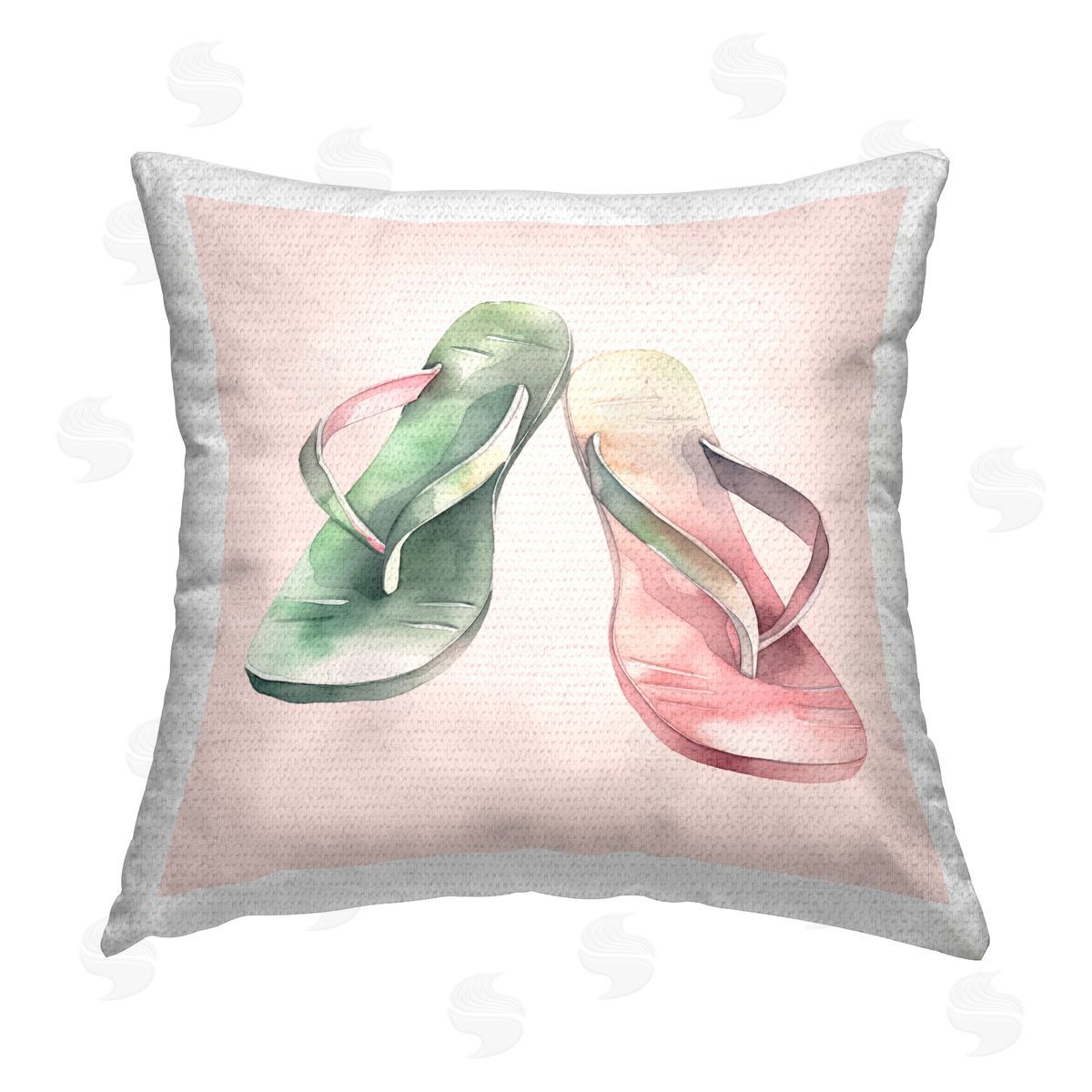 Birch & Ink Pink & Green Flip Flops Outdoor Quick-Dry Polyester Printed Throw Pillow