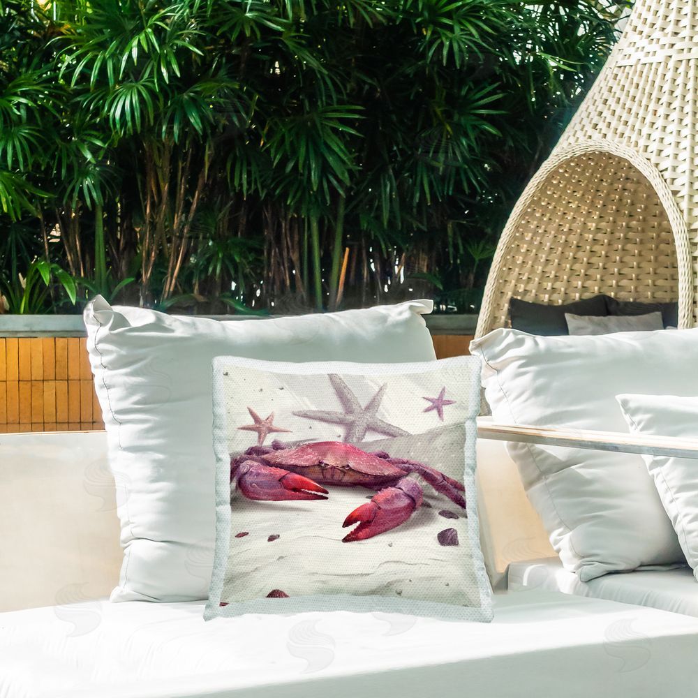 Vlad Mel Red Crab & Starfish Outdoor Quick-Dry Polyester Printed Throw Pillow in Back Yard