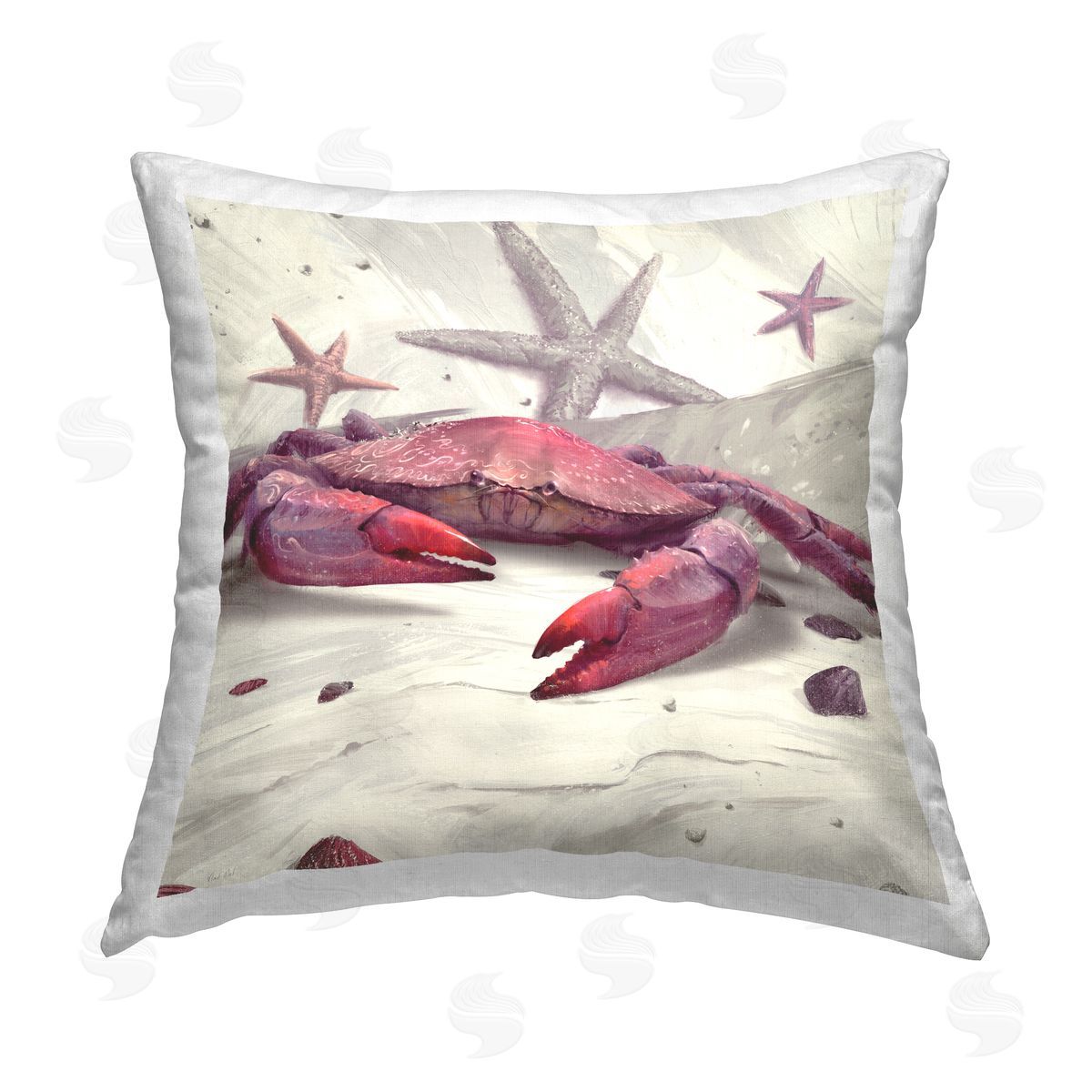 Vlad Mel Red Crab & Starfish Printed Plush Polyester Throw Pillow