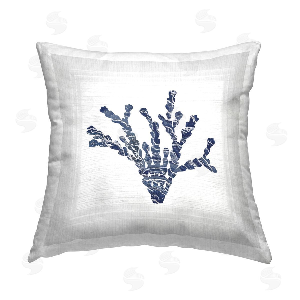 Karen Smith Blue & White Coral Printed Plush Polyester Throw Pillow