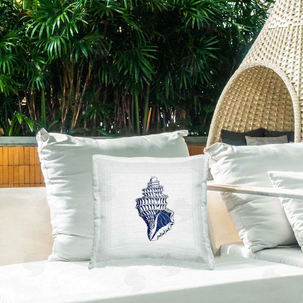 Karen Smith Blue Conch Shell Outdoor Quick-Dry Polyester Printed Throw Pillow in Back Yard