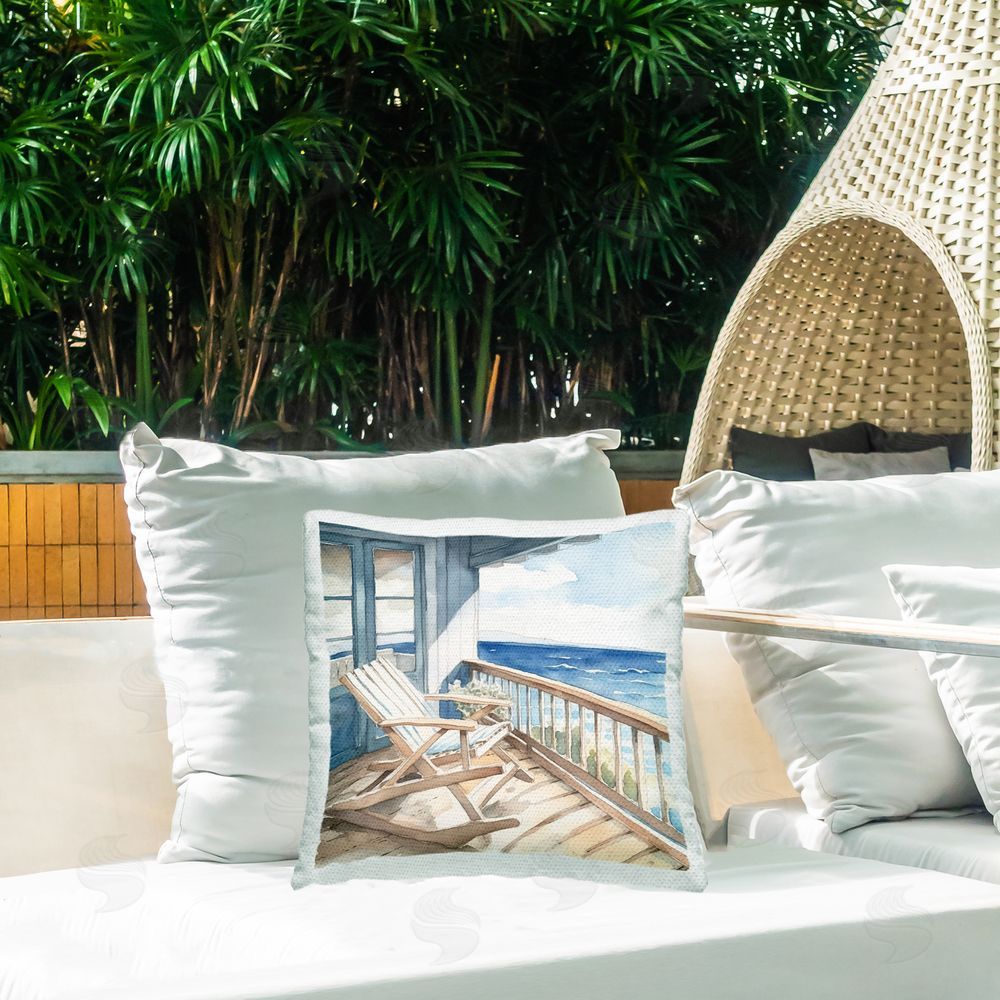 LSR Design Studio Coastal Porch View Outdoor Quick-Dry Polyester Printed Throw Pillow in Back Yard