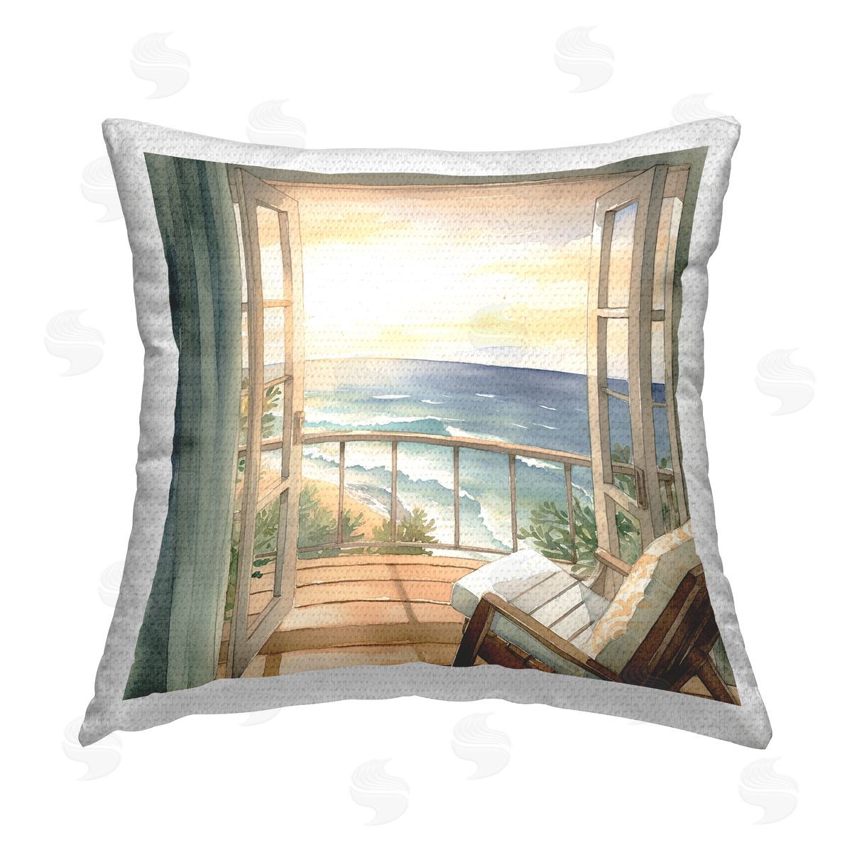 LSR Design Studio Coastal Beach Window Outdoor Quick-Dry Polyester Printed Throw Pillow