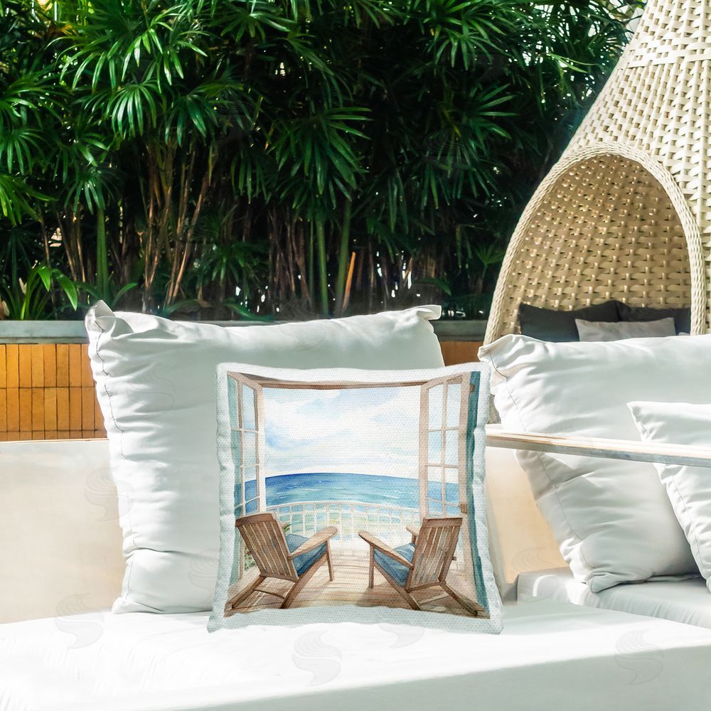 LSR Design Studio Chairs with Ocean View Outdoor Quick-Dry Polyester Printed Throw Pillow in Back Yard
