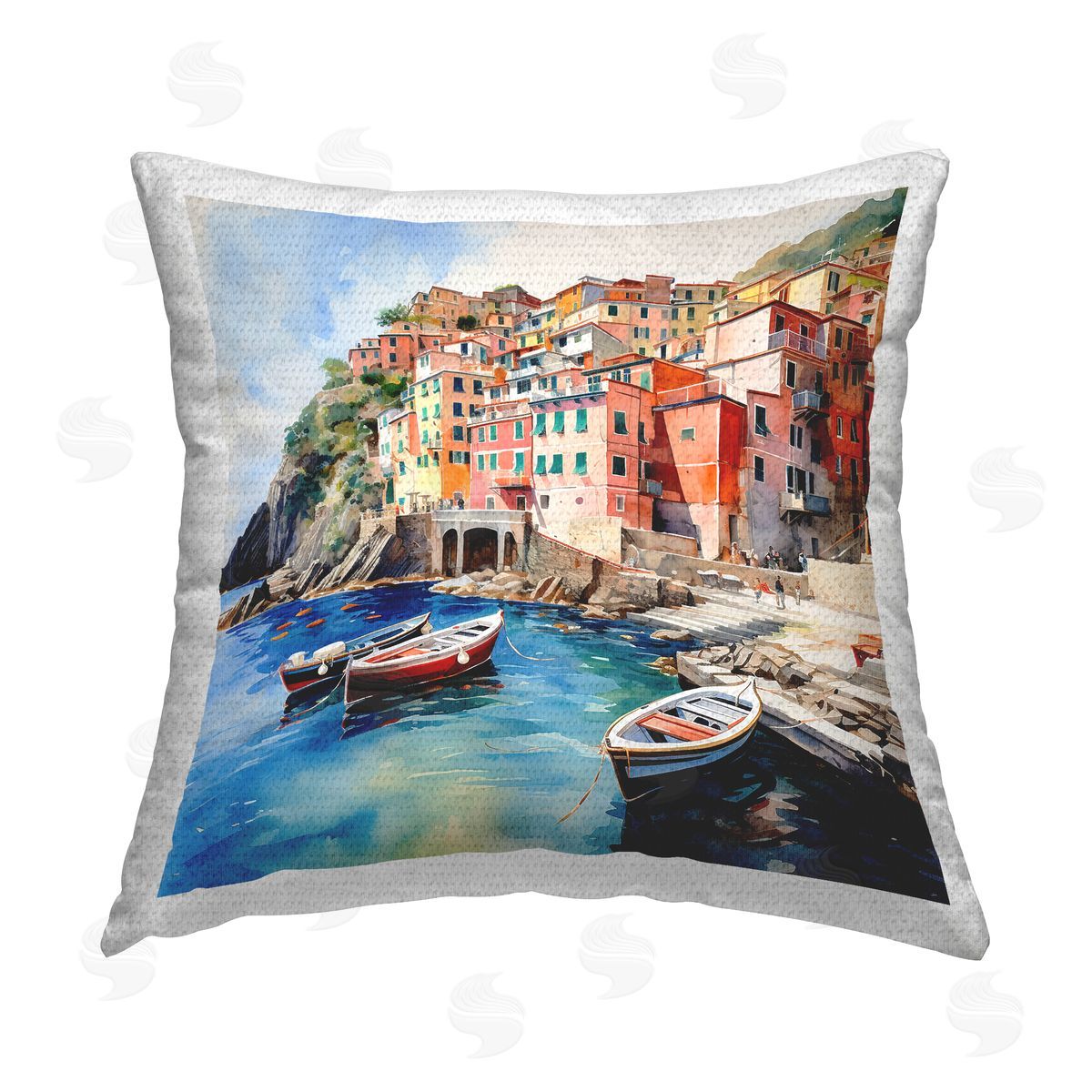 LSR Design Studio Cinque Terre Boats Outdoor Quick-Dry Polyester Printed Throw Pillow