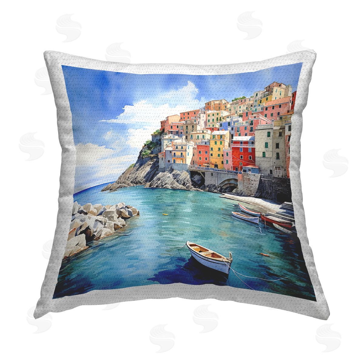 LSR Design Studio Coastal Town Boats Outdoor Quick-Dry Polyester Printed Throw Pillow